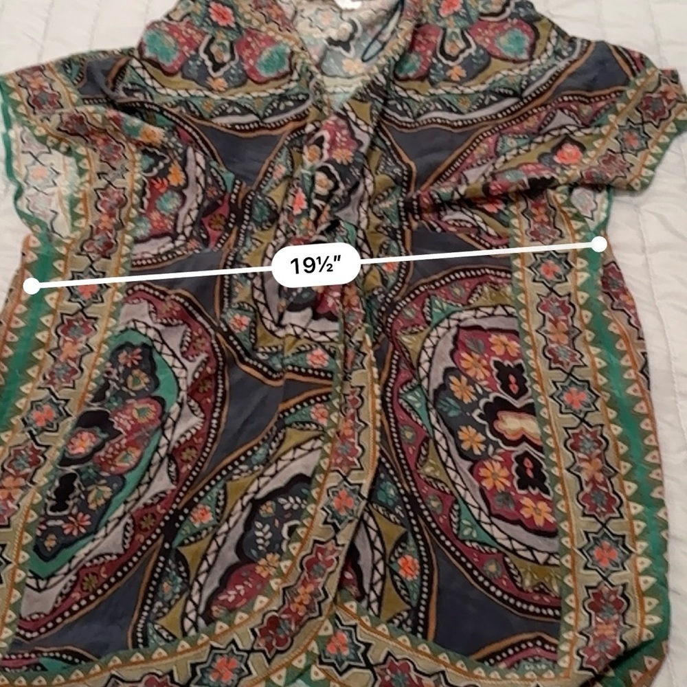 Johnny Was Spezia Silk Multi Color Twisted Front Cover Up Boho Tunic small - Picture 5 of 10